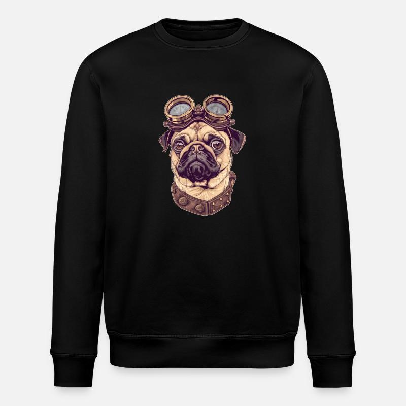 Steampunk Pug - Stanley/Stella ROLLER Unisex Organic Sweatshirt - black