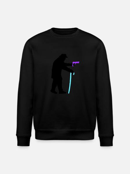 Grandpa robber silhouette with walking stick and gun - Stanley/Stella ROLLER Unisex Organic Sweatshirt - black