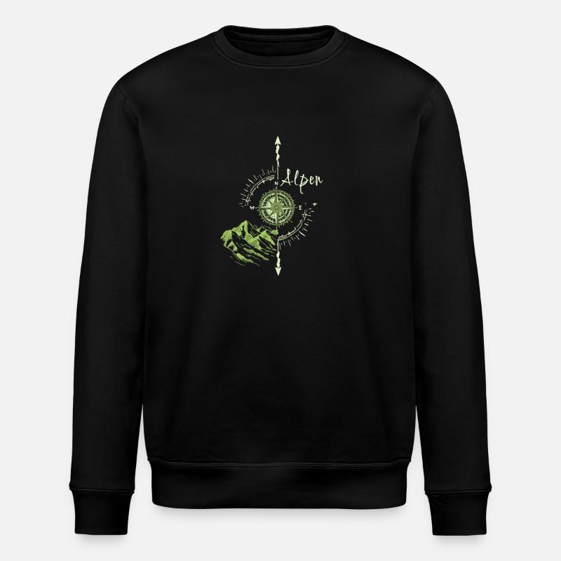 Alps,Mountains,illustration,Compass - Stanley/Stella ROLLER Unisex Organic Sweatshirt - black