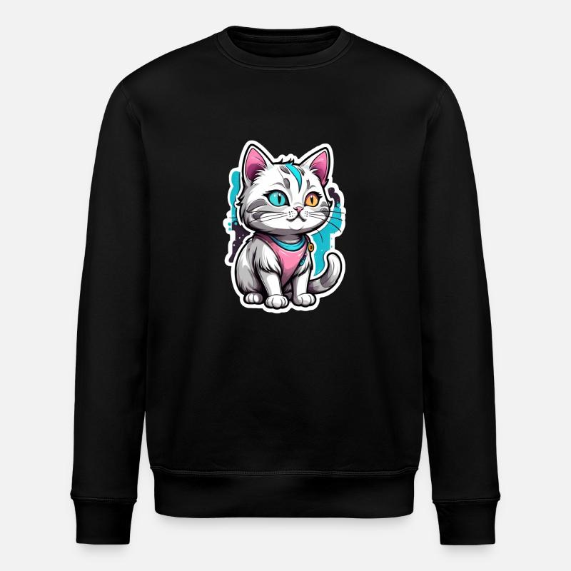 Kawaii Aquarell Katze - Stanley/Stella Unisex Bio-Sweatshirt ROLLER - Schwarz