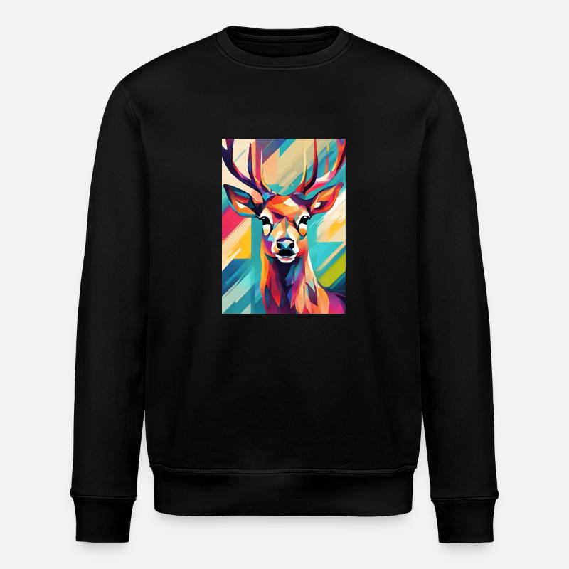 Bunter Hirschkopf - Stanley/Stella Unisex Bio-Sweatshirt ROLLER - Schwarz