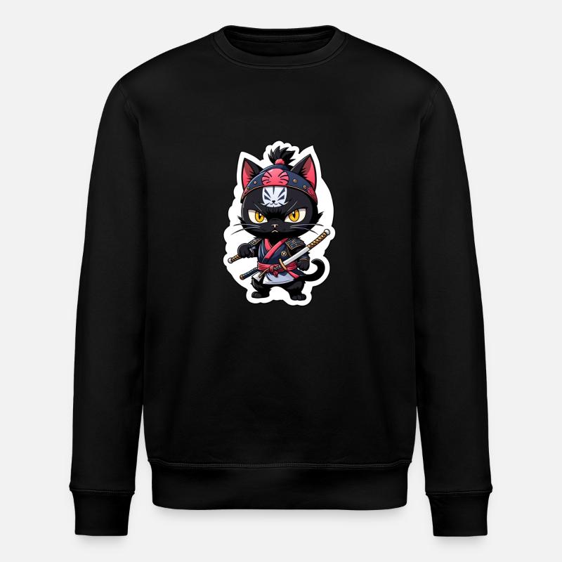 Ninja Cat - Samurai Kitten - Stanley/Stella ROLLER Unisex Organic Sweatshirt - black