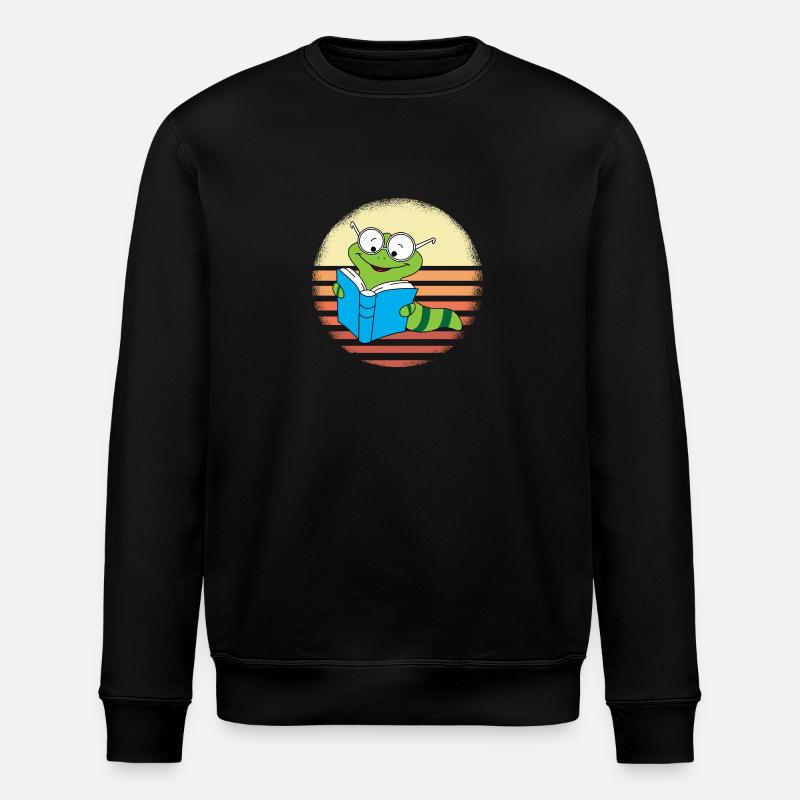 Bookworm Retro Sunset Design - Stanley/Stella ROLLER Unisex Organic Sweatshirt - black
