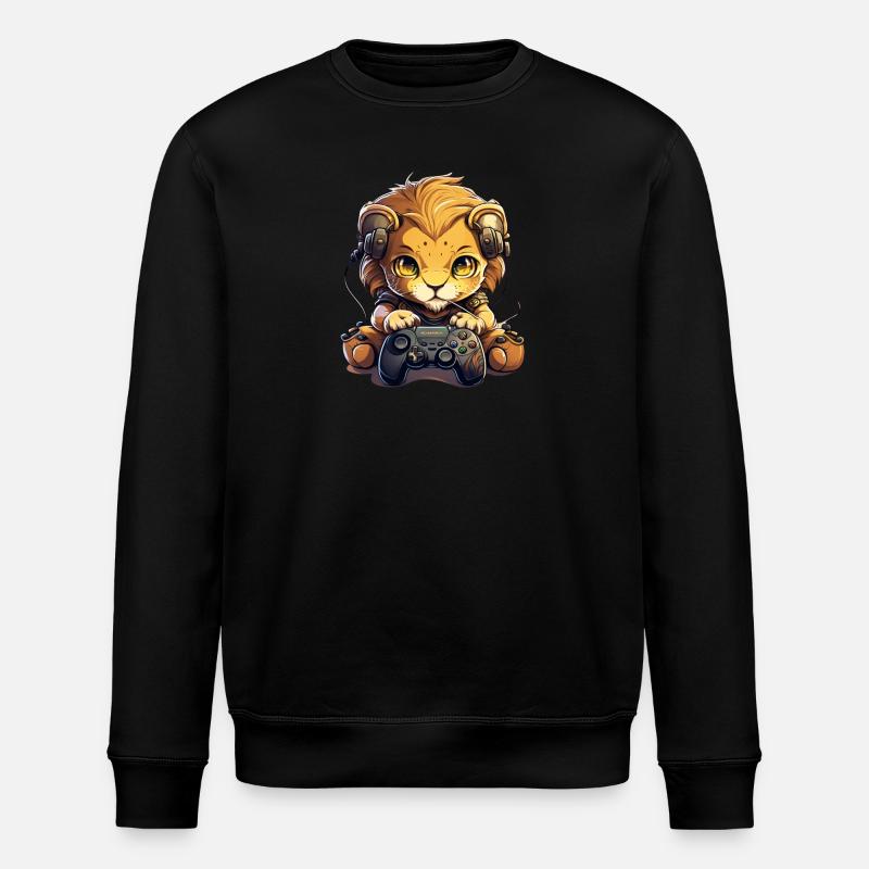 Gamer Lion mit Kopfhörern - Stanley/Stella Unisex Bio-Sweatshirt ROLLER - Schwarz