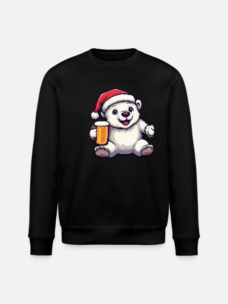 Polar Bear Christmas Beer - Stanley/Stella ROLLER Unisex Organic Sweatshirt - black