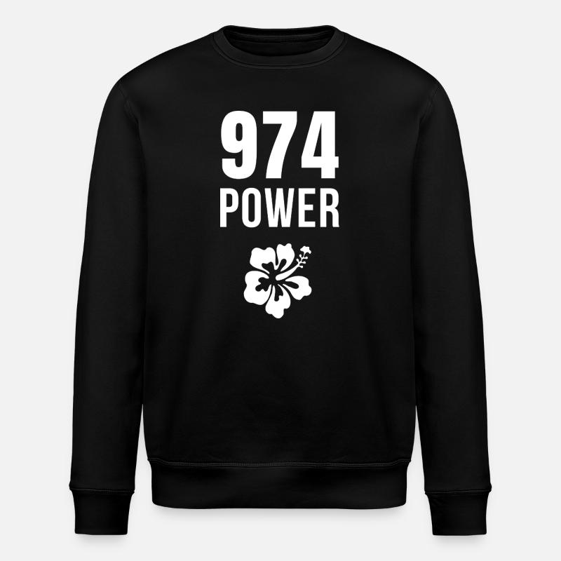 Pouvoir 974 Hibiscus Tropical - Sweat bio ROLLER Stanley/Stella Unisexe - noir