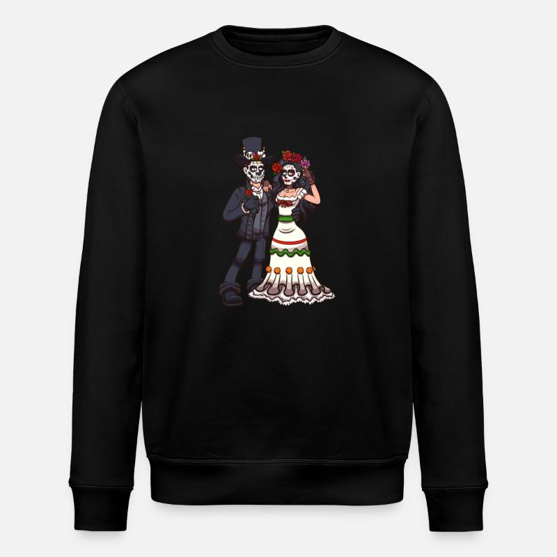 Sugar Skull Paar - Stanley/Stella Unisex Bio-Sweatshirt ROLLER - Schwarz