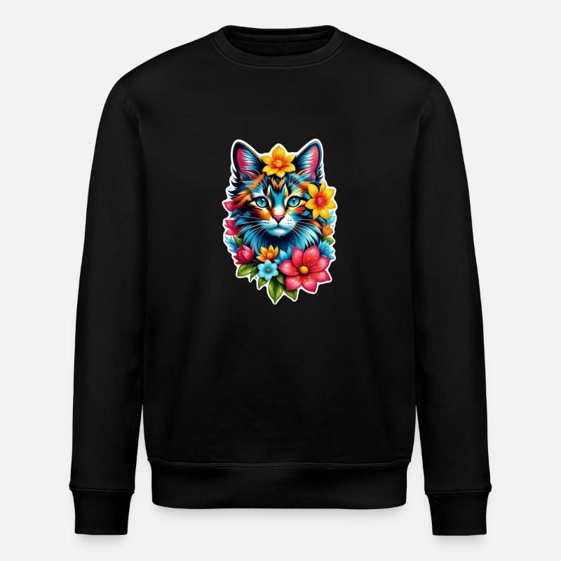 chat et fleur aquarelle - Sweat bio ROLLER Stanley/Stella Unisexe - noir