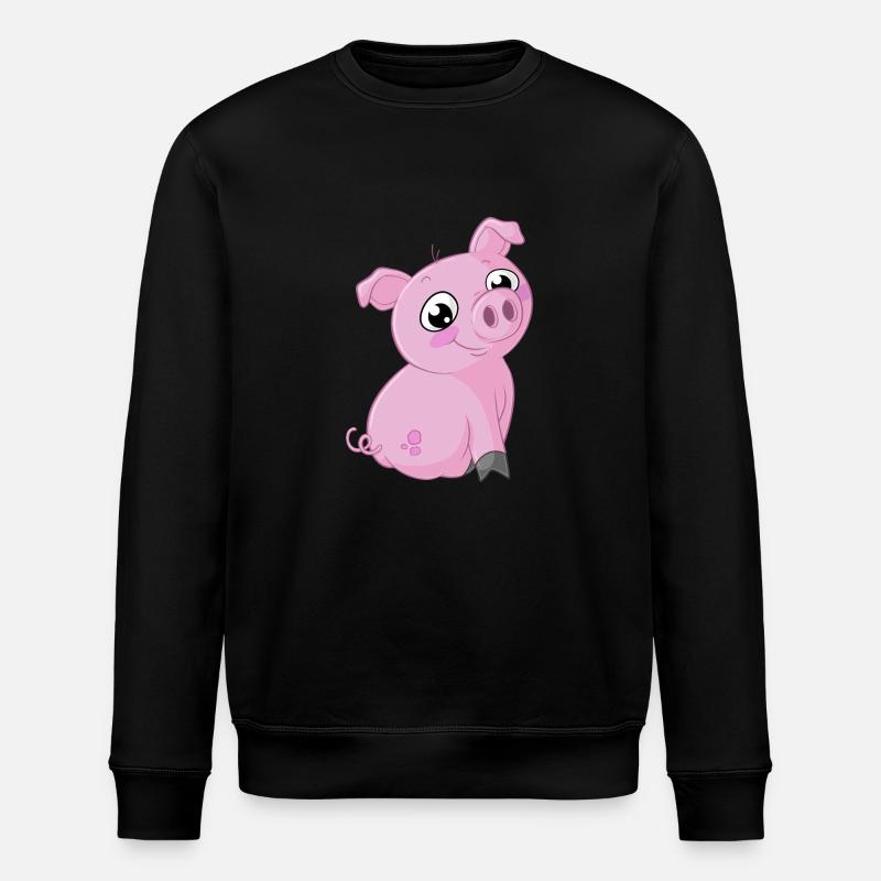 Süßes Comic Schweinchen - Stanley/Stella Unisex Bio-Sweatshirt ROLLER - Schwarz