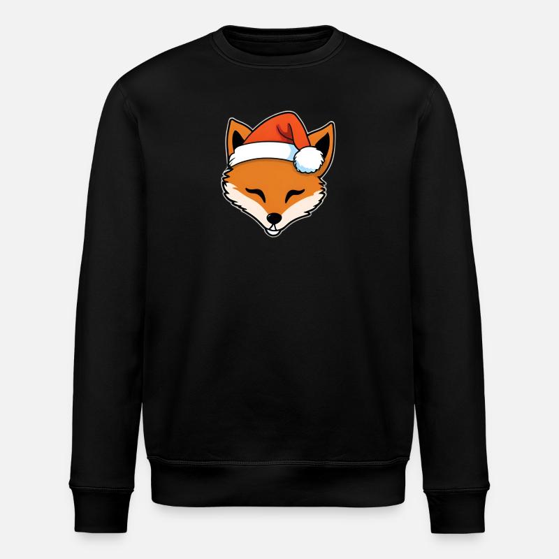 Fox with Santa Hat Graphic - Stanley/Stella ROLLER Unisex Organic Sweatshirt - black