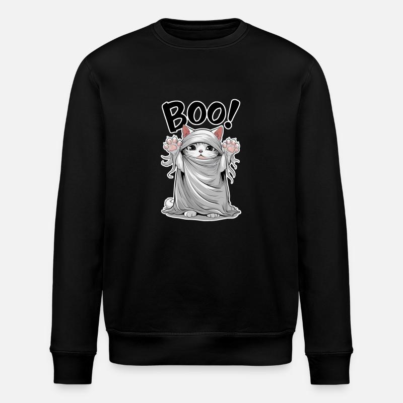 Ghost Cat - Halloween Cute Kitten - Stanley/Stella ROLLER Unisex Organic Sweatshirt - black