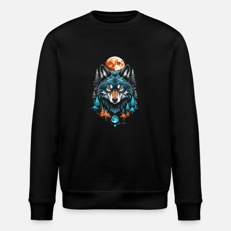 Loup géométrique lune forêt - Sweat bio ROLLER Stanley/Stella Unisexe - noir