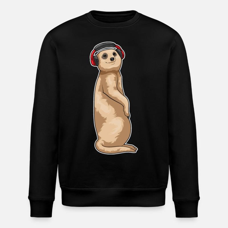Meerkat Headphone Music - Stanley/Stella ROLLER Unisex Organic Sweatshirt - black