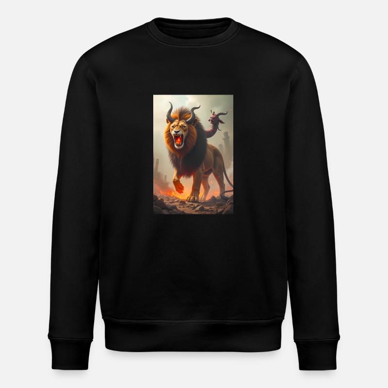 Chimäre, dreiköpfiges Monster, feuerspeiender Löwe - Stanley/Stella Unisex Bio-Sweatshirt ROLLER - Schwarz
