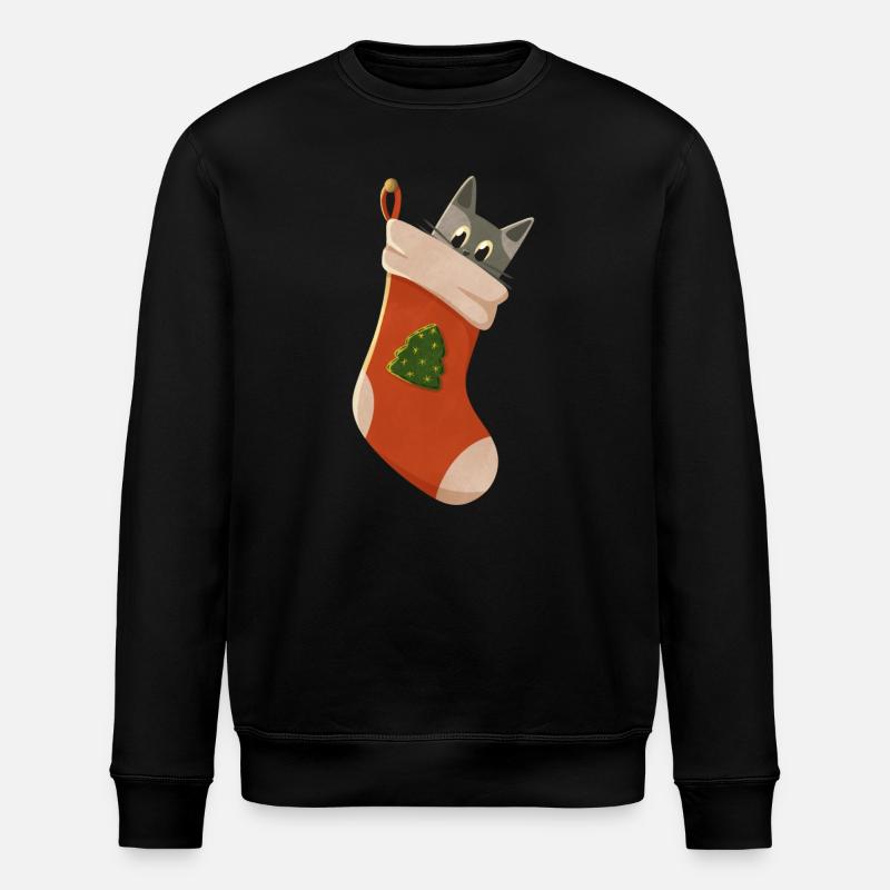 Katze in Weihnachtsstrumpf - Stanley/Stella Unisex Bio-Sweatshirt ROLLER - Schwarz