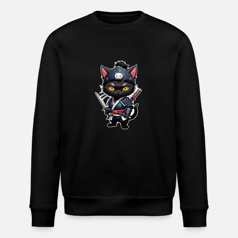Ninja Cat - Samurai Kitten - Stanley/Stella ROLLER Unisex Organic Sweatshirt - black