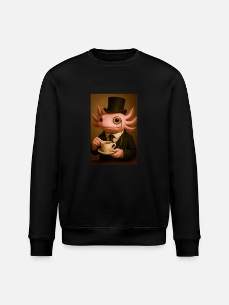 Dapper Axolotl with Coffee - Stanley/Stella ROLLER Unisex Organic Sweatshirt - black