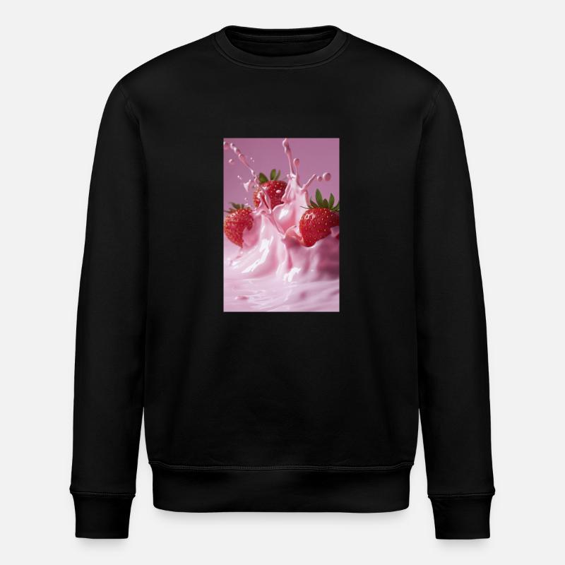 Strawberries in Pink Splash - Stanley/Stella ROLLER Unisex Organic Sweatshirt - black