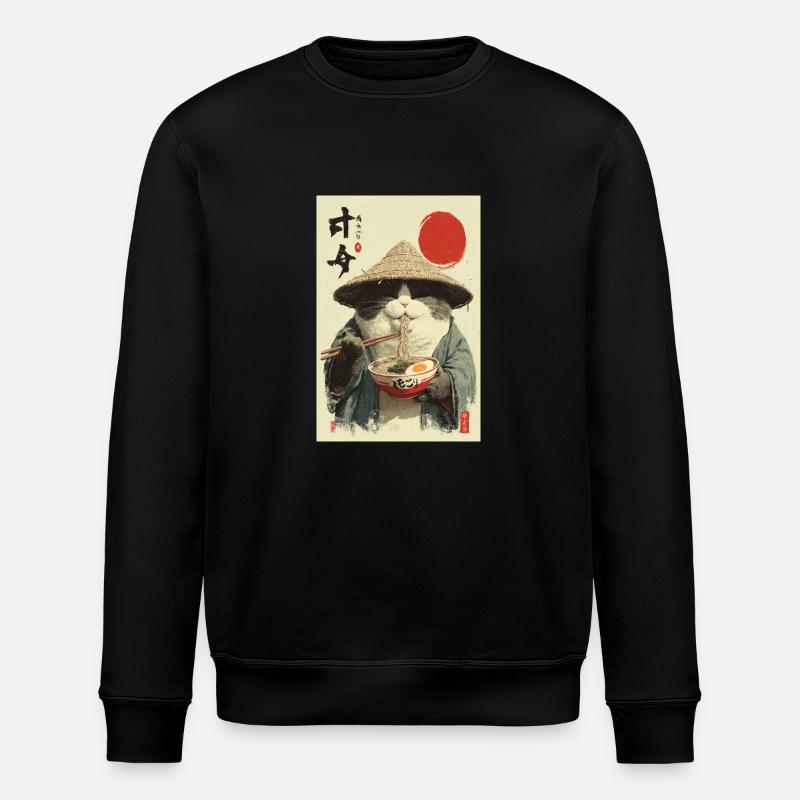 Samurai-Katze isst Ramen - Stanley/Stella Unisex Bio-Sweatshirt ROLLER - Schwarz