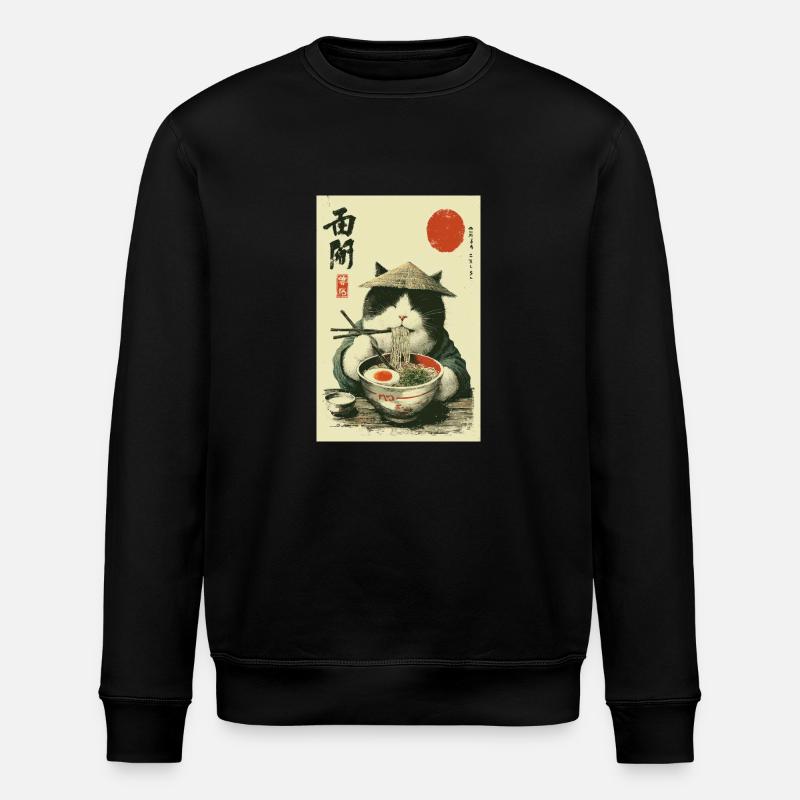 Samurai-Katze genießt Ramen - Stanley/Stella Unisex Bio-Sweatshirt ROLLER - Schwarz