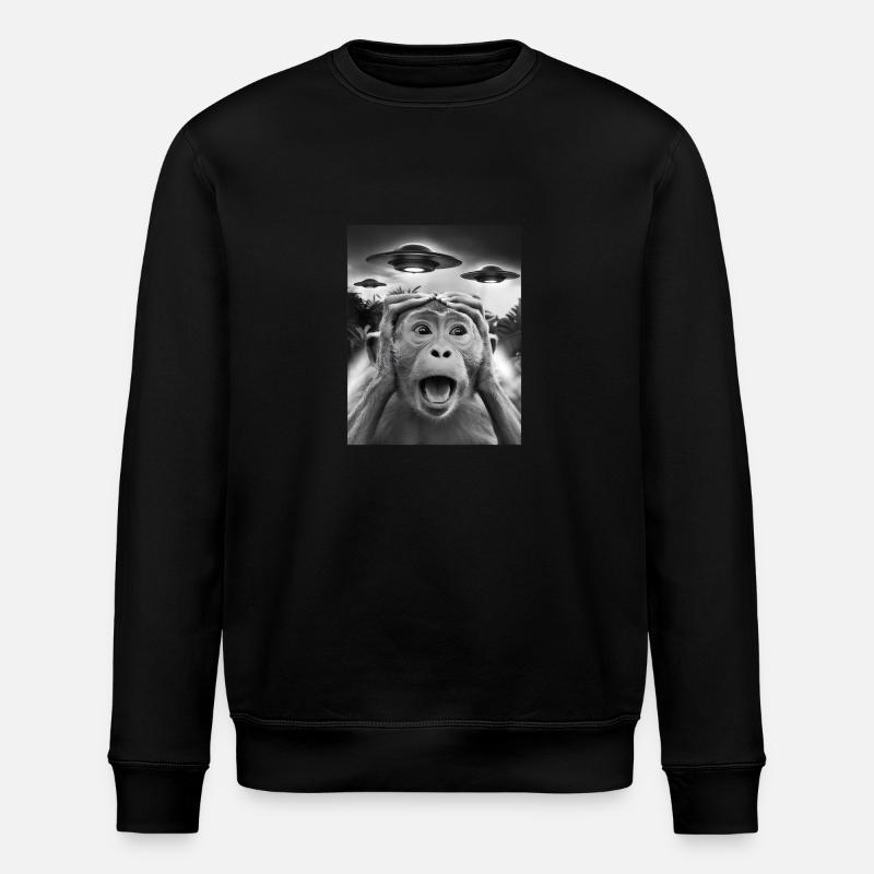 Funny Monkey Graphic UFO Weird - Stanley/Stella ROLLER Unisex Organic Sweatshirt - black