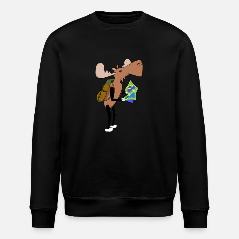 Moose Comic Hiking Map - Stanley/Stella ROLLER Unisex Organic Sweatshirt - black