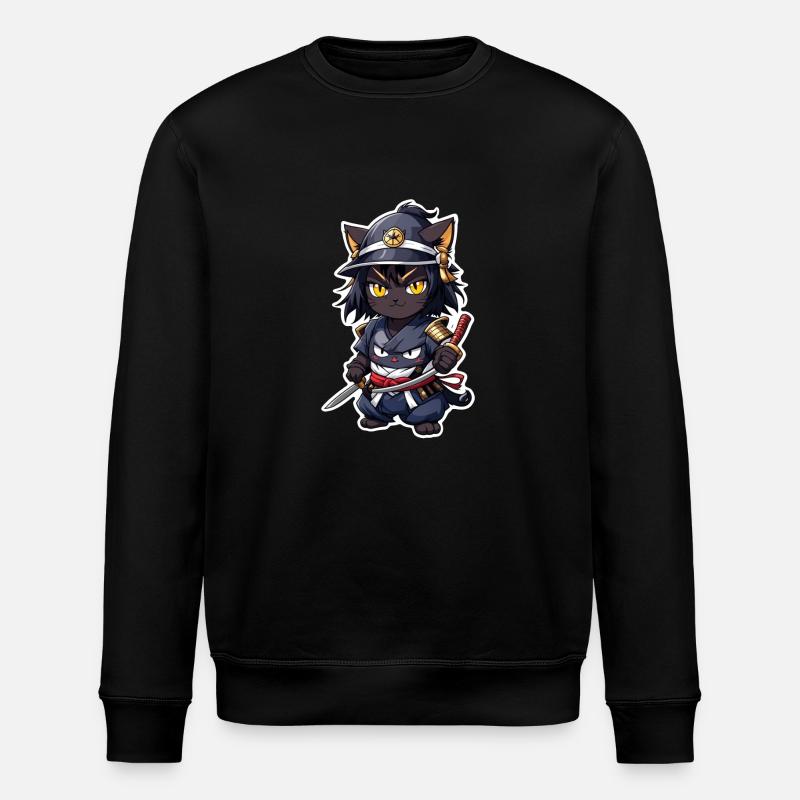 Ninja Cat - Samurai Kitten - Stanley/Stella ROLLER Unisex Organic Sweatshirt - black