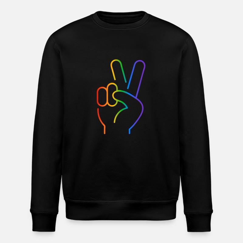 Peace-Zeichen 2 Finger Regenbogen - Stanley/Stella Unisex Bio-Sweatshirt ROLLER - Schwarz