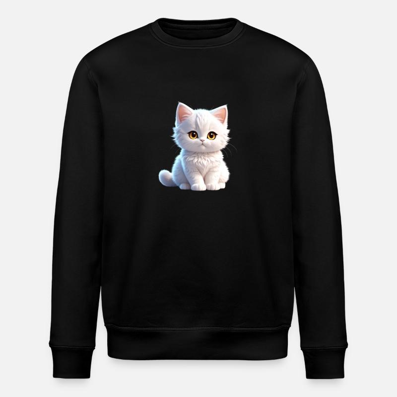 Cute white kitty - Stanley/Stella ROLLER Unisex Organic Sweatshirt - black