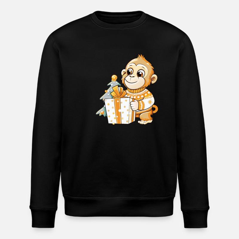 Cute monkey unwrapping gift - Stanley/Stella ROLLER Unisex Organic Sweatshirt - black