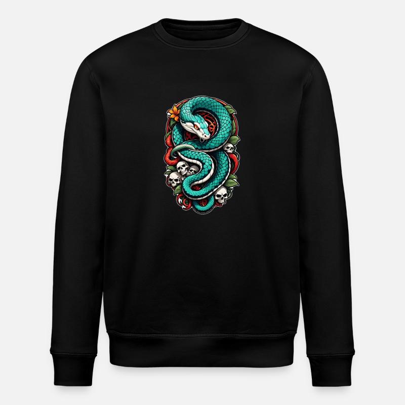 Snake Skeleton and Tattoo - Stanley/Stella ROLLER Unisex Organic Sweatshirt - black