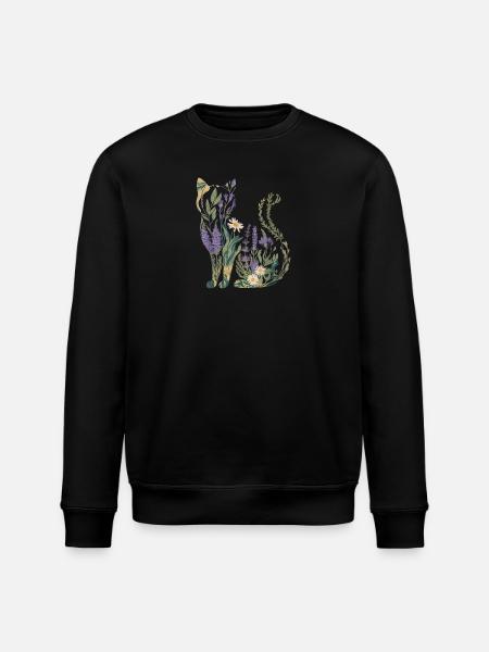 Boho Katze Pflanzen Blumen - Stanley/Stella Unisex Bio-Sweatshirt ROLLER - Schwarz