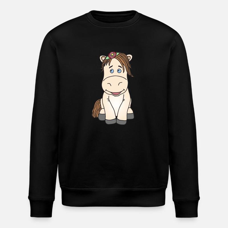 Super süßes Pferd mit Blume - Stanley/Stella Unisex Bio-Sweatshirt ROLLER - Schwarz