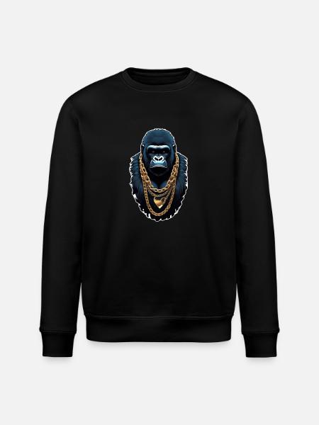 Gorilla mit Goldkette - Stanley/Stella Unisex Bio-Sweatshirt ROLLER - Schwarz