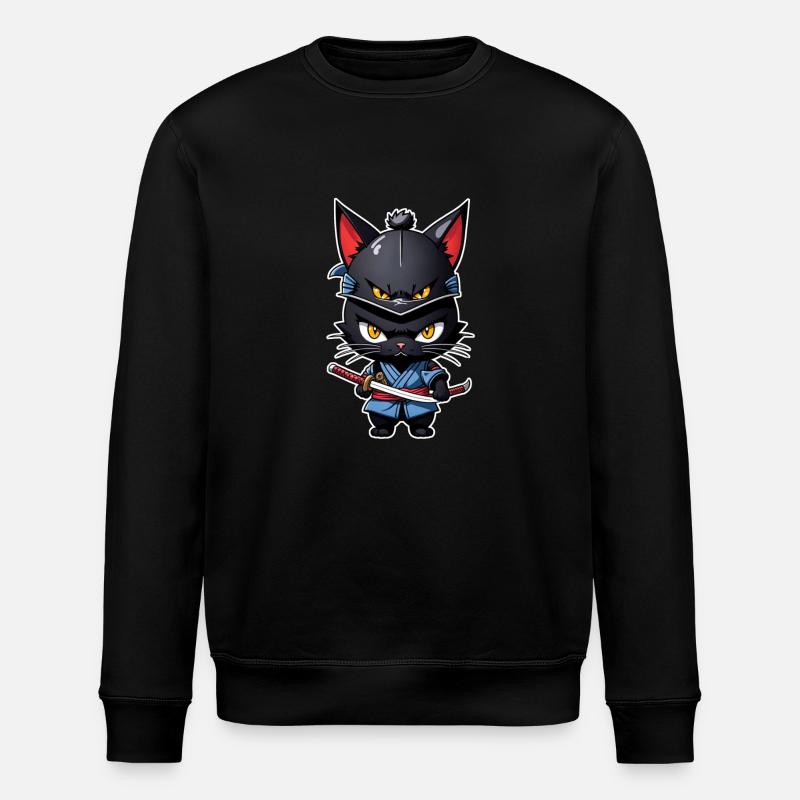 Ninja Cat - Samurai Kitten - Stanley/Stella ROLLER Unisex Organic Sweatshirt - black