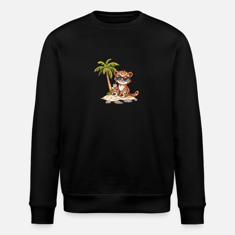 Leopard Summer Beach Comic - Stanley/Stella ROLLER Unisex Organic Sweatshirt - black