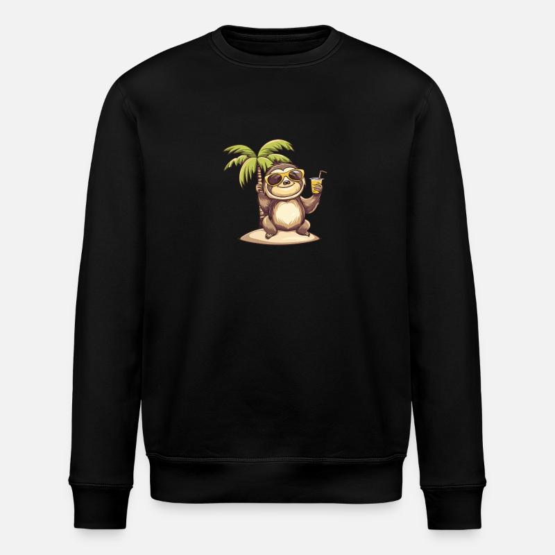 Sloth Summer Beach Comic - Stanley/Stella ROLLER Unisex Organic Sweatshirt - black