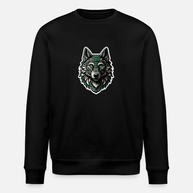 Green-White Wolf - Stanley/Stella ROLLER Unisex Organic Sweatshirt - black