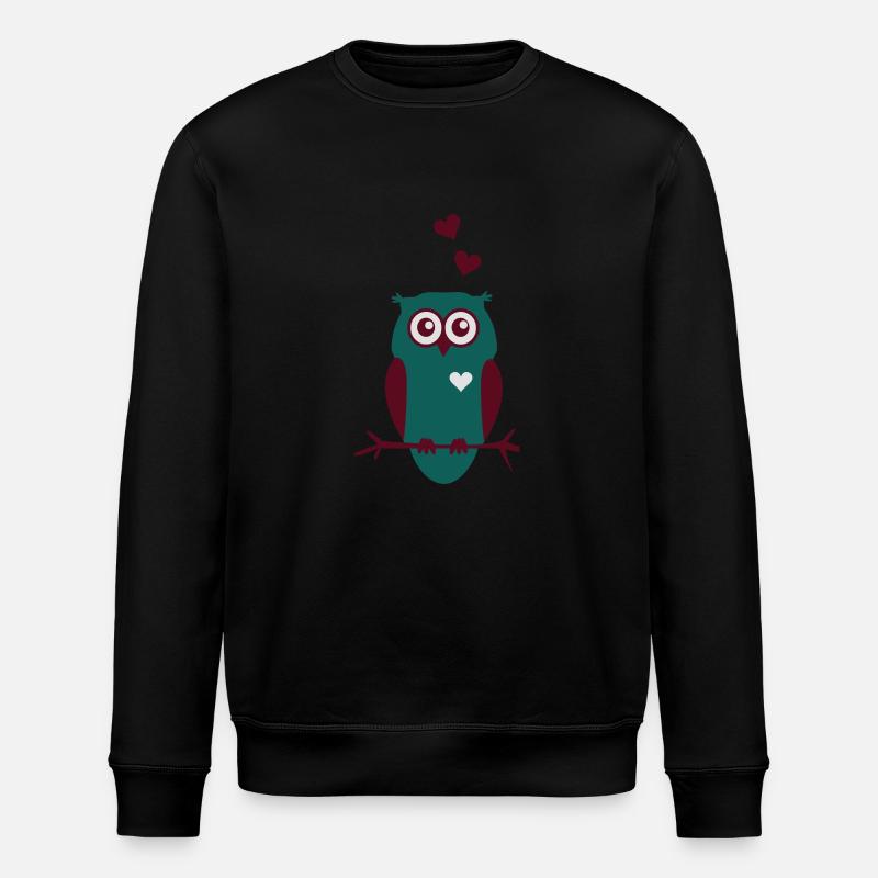 Eule mit Herzen - Stanley/Stella Unisex Bio-Sweatshirt ROLLER - Schwarz