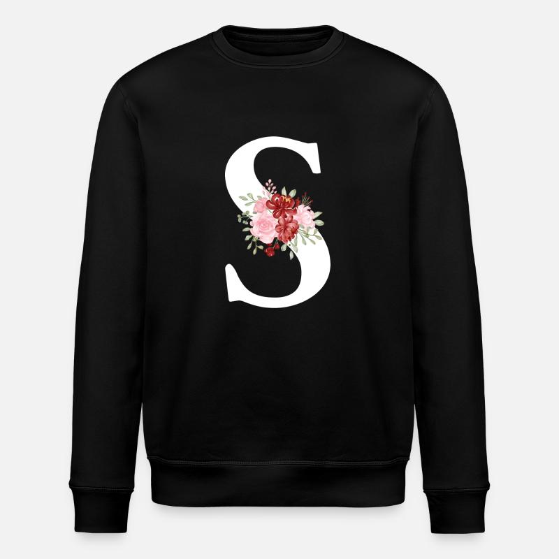 Roter Blumenbuchstabe S - Stanley/Stella Unisex Bio-Sweatshirt ROLLER - Schwarz