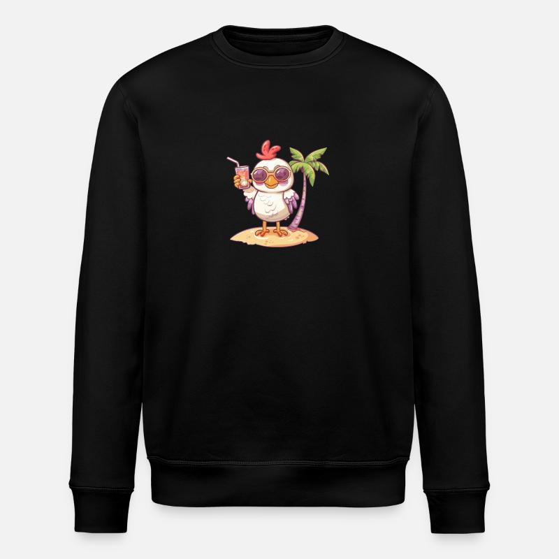 Chicken Summer Beach Comic - Stanley/Stella ROLLER Unisex Organic Sweatshirt - black