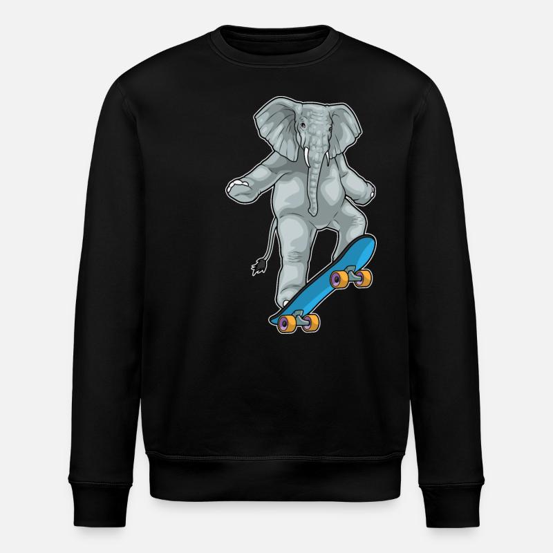 Elephant Skater Skateboard - Stanley/Stella ROLLER Unisex Organic Sweatshirt - black