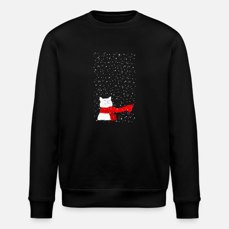 Weiße Katze im Schneesturm - Stanley/Stella Unisex Bio-Sweatshirt ROLLER - Schwarz