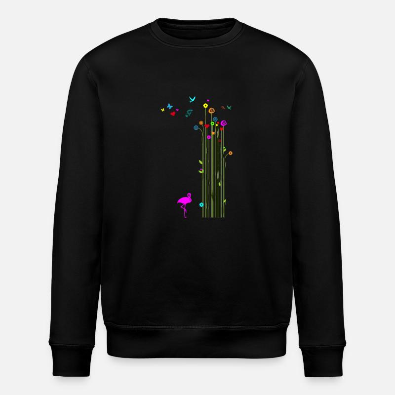 Frühling Flamingo Blumen Schmetterlinge - Stanley/Stella Unisex Bio-Sweatshirt ROLLER - Schwarz