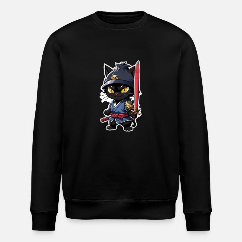 Ninja Cat - Samurai Kitten - Stanley/Stella ROLLER Unisex Organic Sweatshirt - black