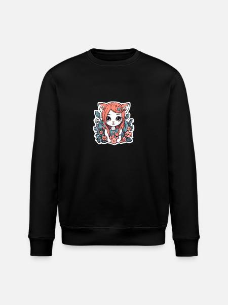 Katzenmädchen im Rosengarten - Stanley/Stella Unisex Bio-Sweatshirt ROLLER - Schwarz