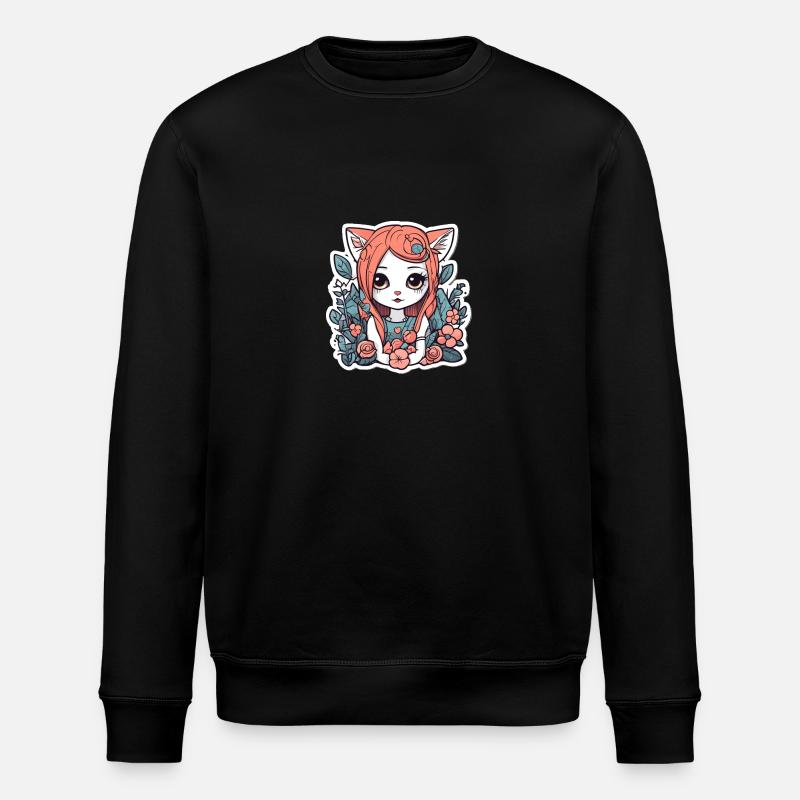 Katzenmädchen im Rosengarten - Stanley/Stella Unisex Bio-Sweatshirt ROLLER - Schwarz