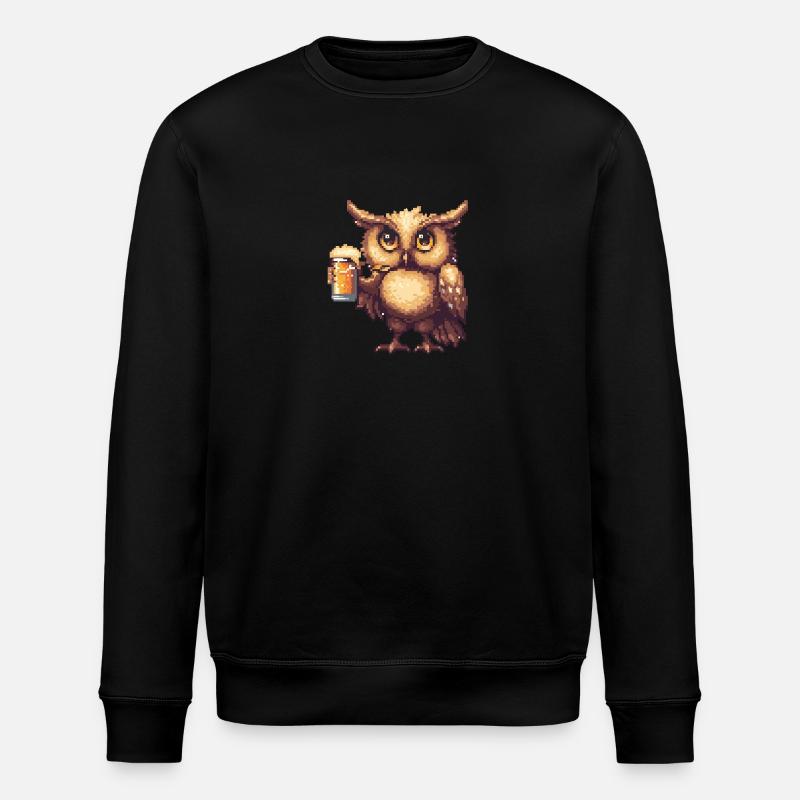 Owl Beer Pixel - Stanley/Stella ROLLER Unisex Organic Sweatshirt - black