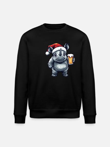 Rhino Christmas Beer - Stanley/Stella ROLLER Unisex Organic Sweatshirt - black