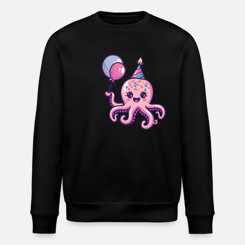 Octopus Birthday Comic Cute - Stanley/Stella ROLLER Unisex Organic Sweatshirt - black